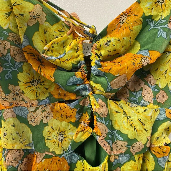 ASTR the Label Brandy Floral-Print Cutout Maxi Dress Yellow Green Size Small - Picture 6 of 8